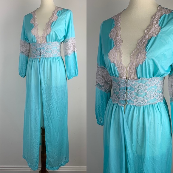 Avian Other - Romantic Vintage Bridal Dressing Gown Aqua Grey